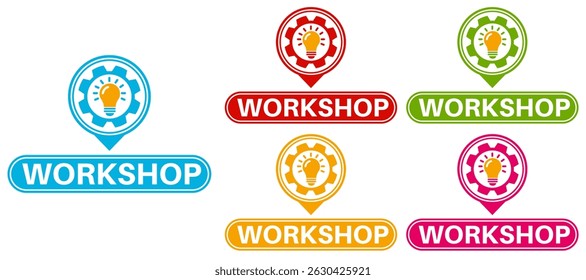 set banner workshop icon sign. Coaching workshop symbol labels design vector illustration