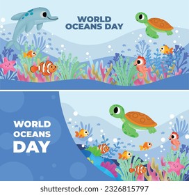 set banner world ocean day. save the ocean