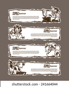 Set of Banner with Zombies in office, vector