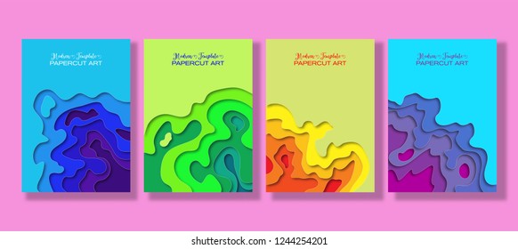 set banners with 3D abstract background and paper cut shapes.Vector design layout for business presentations, flyers, posters and invitations.carving art.paper cutout curvy shapes layered.illustration