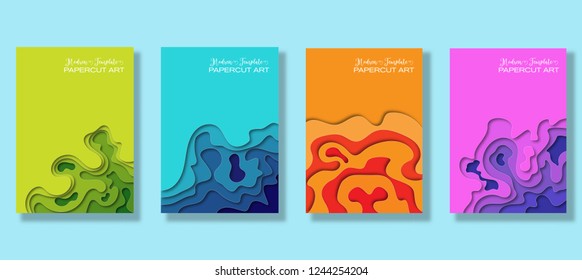 set banners with 3D abstract background and paper cut shapes.Vector design layout for business presentations, flyers, posters and invitations.carving art.paper cutout curvy shapes layered.illustration
