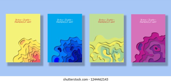 set banners with 3D abstract background and paper cut shapes.Vector design layout for business presentations, flyers, posters and invitations.carving art.paper cutout curvy shapes layered.illustration