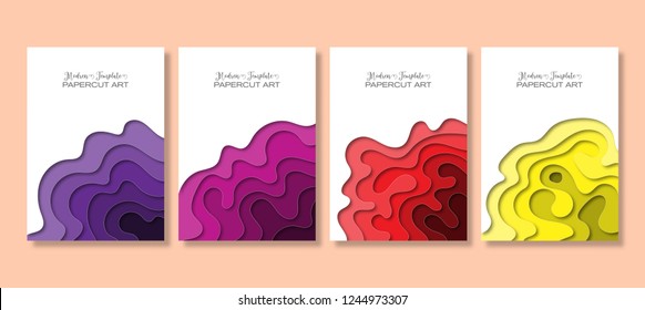 set banners with 3D abstract background and paper cut shapes.Vector design layout for business presentations, flyers, posters and invitations.carving art.paper cutout curvy shapes layered.illustration