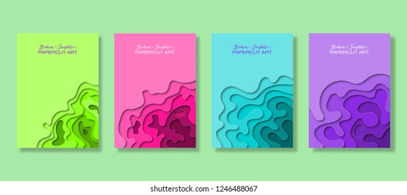 set banners with 3D abstract background and paper cut shapes.Vector design layout for business presentations, flyers, posters and invitations.carving art.paper cutout curvy shapes layered.illustration