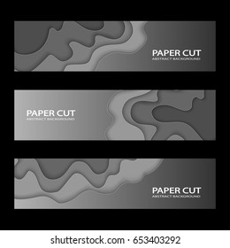 Set of banners with 3D abstract background, paper cut. Vector design layout for business presentations, flyers, posters and invitations. Carving art. Clipping mask used.