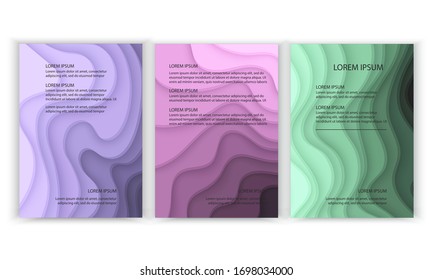 Set of banners a4 format with 3D abstract background and paper cut shapes. Design layout for business presentations, flyers, posters and invitations. Vector eps 10 illustration