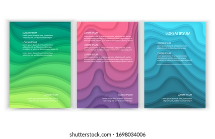 Set of banners a4 format with 3D abstract background and paper cut shapes. Design layout for business presentations, flyers, posters and invitations. Vector eps 10 illustration