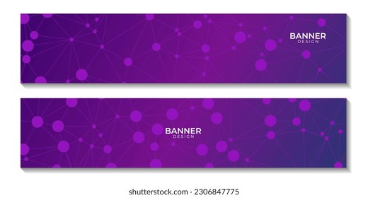 set of banners with abctract purple background with connected dots and molecular