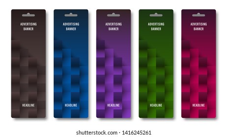 Set banners abstract 3d geometric shapes, background of many squares. Beautiful packaging for the product. Vector, Illustration