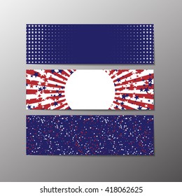 Set of banners with abstract american backgrounds with flag and stars. Stock vector.