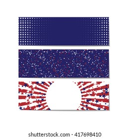 Set of banners with abstract background in american flag colors and stars. Stock vector.