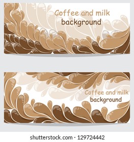 Set of banners with an abstract background of coffee and milk