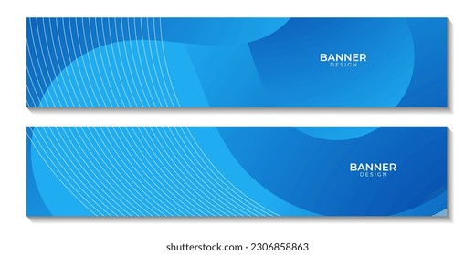 set of banners with abstract bright blue wave gradient background for business