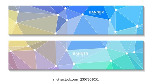 conjunto de banners con fondo colorido abstracto con triángulos y puntos conectados
