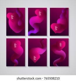 Set of banners with abstract colorful design on the cover in the shape of a heart, greeting cards for Valentine s Day. Vector eps 10