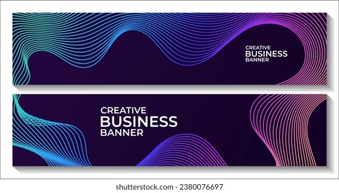 conjunto de banners con líneas abstractas de color de fondo oscuro