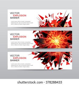 Set of banners.Red abstract explosion banner.Design template.Red glowing lights banner.