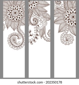 Set of banners. Abstract floral vector illustration in mehndi style.