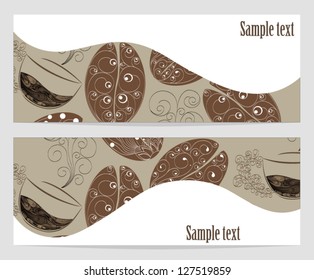 Set of banners with abstract grains and cups of coffee