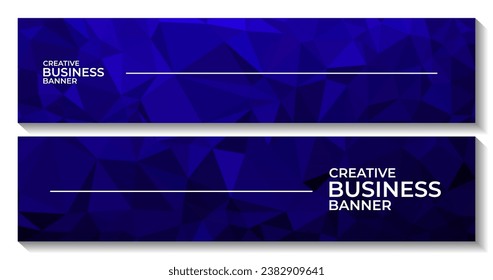 set of banners with abstract modern triangles blue background