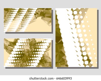 Set of banners with abstract mosaic pattern and dots. Template design, label banner, cover, print, flyer, blank, card, ad, sign, sheet. Copy space. Vector clip art.