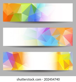 Set of banners with abstract multicolored geometrical triangles