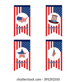 Set of banners with the american flag and different icons