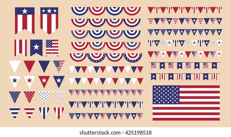 Set of banners for American holidays; such as Memorial Day, Independence Day, Veterans Day, etc. Vector eps10.