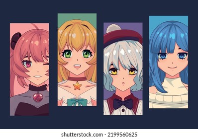 set banners of anime girls design