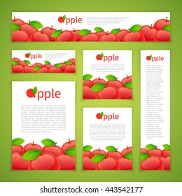 Set of banners with apples on green background. Clipping paths included.