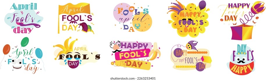 Set of banners for April Fool's Day celebration on white backgro