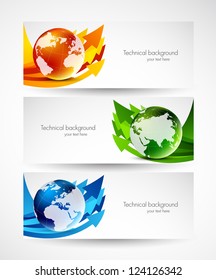 Set of banners with arrows and globes