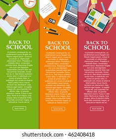 Set of banners back to school with place for your text in flat style. Vector illustration