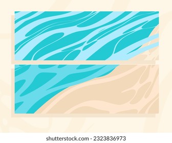 conjunto de banderas de fondo con olas, arena