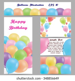 Set of banners with balloons. Multicolored balloons. Design for banners, postcards, business cards, web sites. Vector illustration.