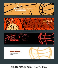 Set of banners for basketball. Grungy texture. Abstract background. Polygon style. The ball with the crown. EPS file is layered(clipping mask).