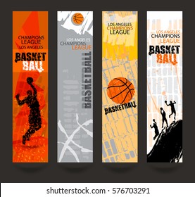 Set of banners for basketball. Sports Templates. Grunge style. Abstract background. Players in basketball. Hand drawing textures. EPS file is layered(clipping mask).