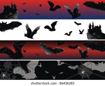 set of banners as bats in fly on a moonlit night