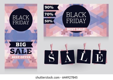 Set of banners for black friday sale with geometric design, vector illustration