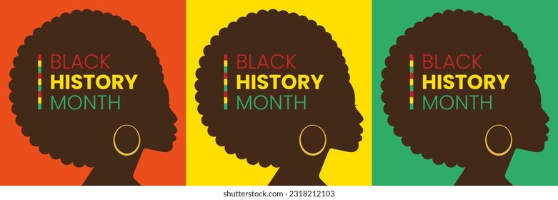 Set of banners for black history month with black girl and text. Vector illustration. Flat design style.