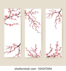 Set of banners with blossom sakura flowers. EPS 10 vector file included