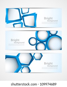 Set of banners with blue 3d elements