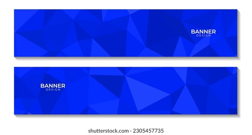 un conjunto de banners con diseño de fondo geométrico azul con forma de triángulos.