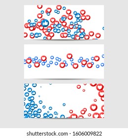 Set of banners Blue thumb up like and red heart web buttons on white vector background