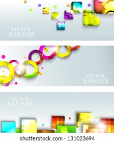 a set of banners with bright rings and squares