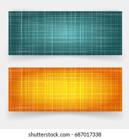 Set of banners with bright textile background. Fabric canvas with striped pattern. Vector illustration for ecological design, for web site headers or print