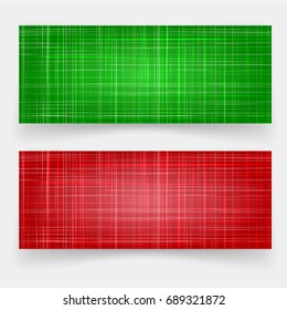 Set of banners with bright textile background. Fabric canvas with striped pattern. Vector illustration for ecological design, for web site headers or print
