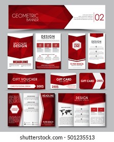 Set of banners, brochures, flyers, cards, vouchers with a red polygon on an abstract elements. corporate identity template. Vector illustration