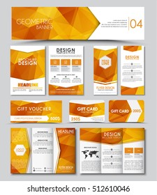 Set of banners, brochures, flyers, cards, vouchers with a orange polygon on an abstract elements. corporate identity template. Vector illustration