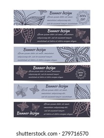 Set of banners with butterflies. vector
